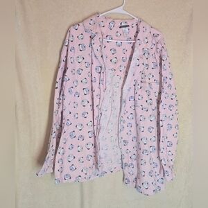 Women's Vintage Joe Boxer Size 2X Pink Long-Sleeved Button-Down Pajama Top Panda